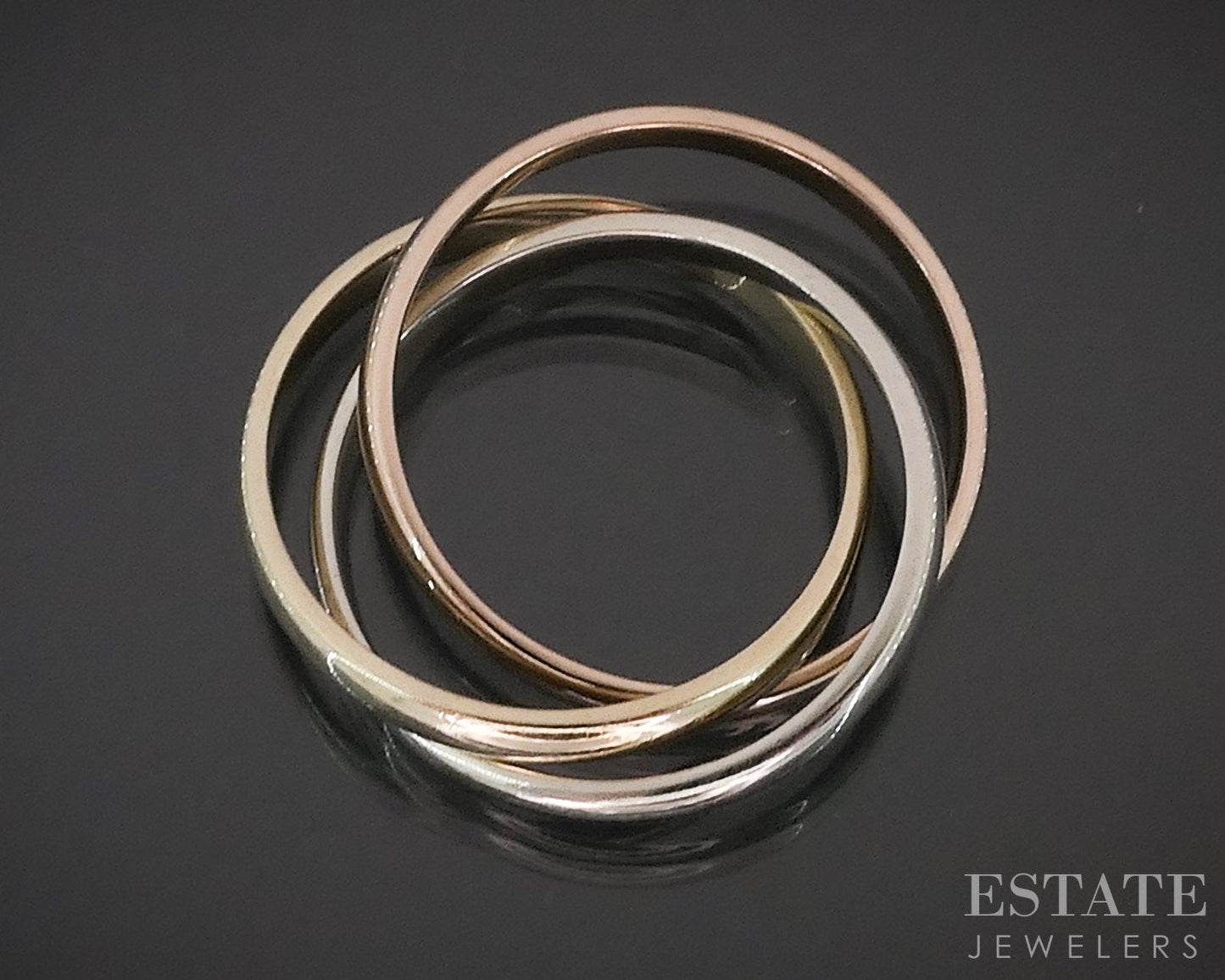 14k Tri Colored Gold 2.4mm Stacked Band Rolling Ring 5.9g i18087b