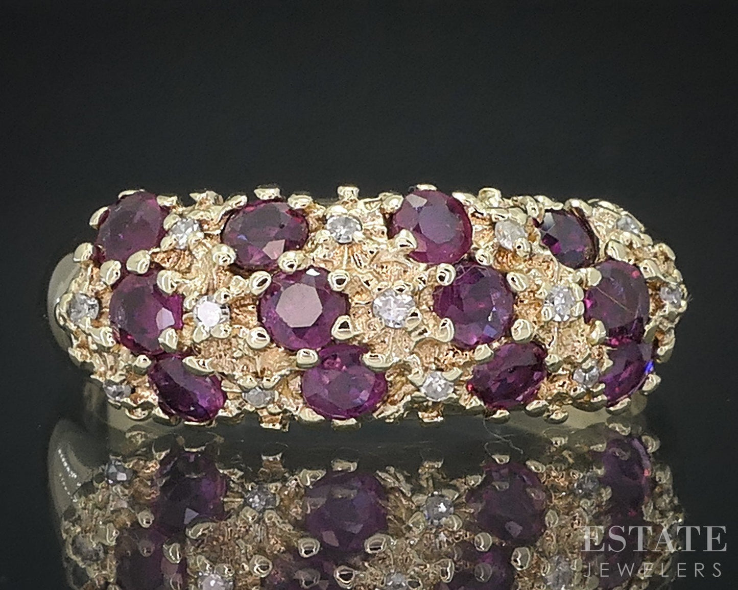 10k Yellow Gold Natural Ruby & Diamond Ladies Band Ring 3.6g i18097b