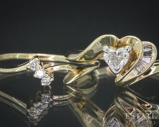 14k Yellow Gold Heart Natural .21ctw Diamond Ladies Wedding Set 4.5g i18084b