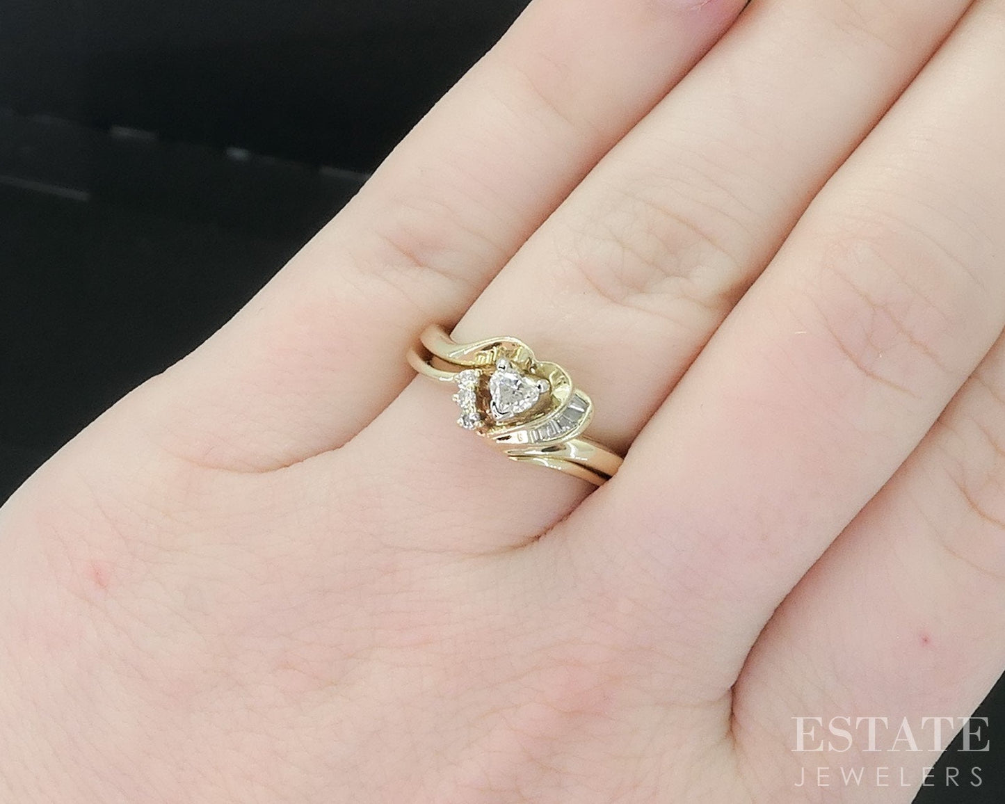 14k Yellow Gold Heart Natural .21ctw Diamond Ladies Wedding Set 4.5g i18084b