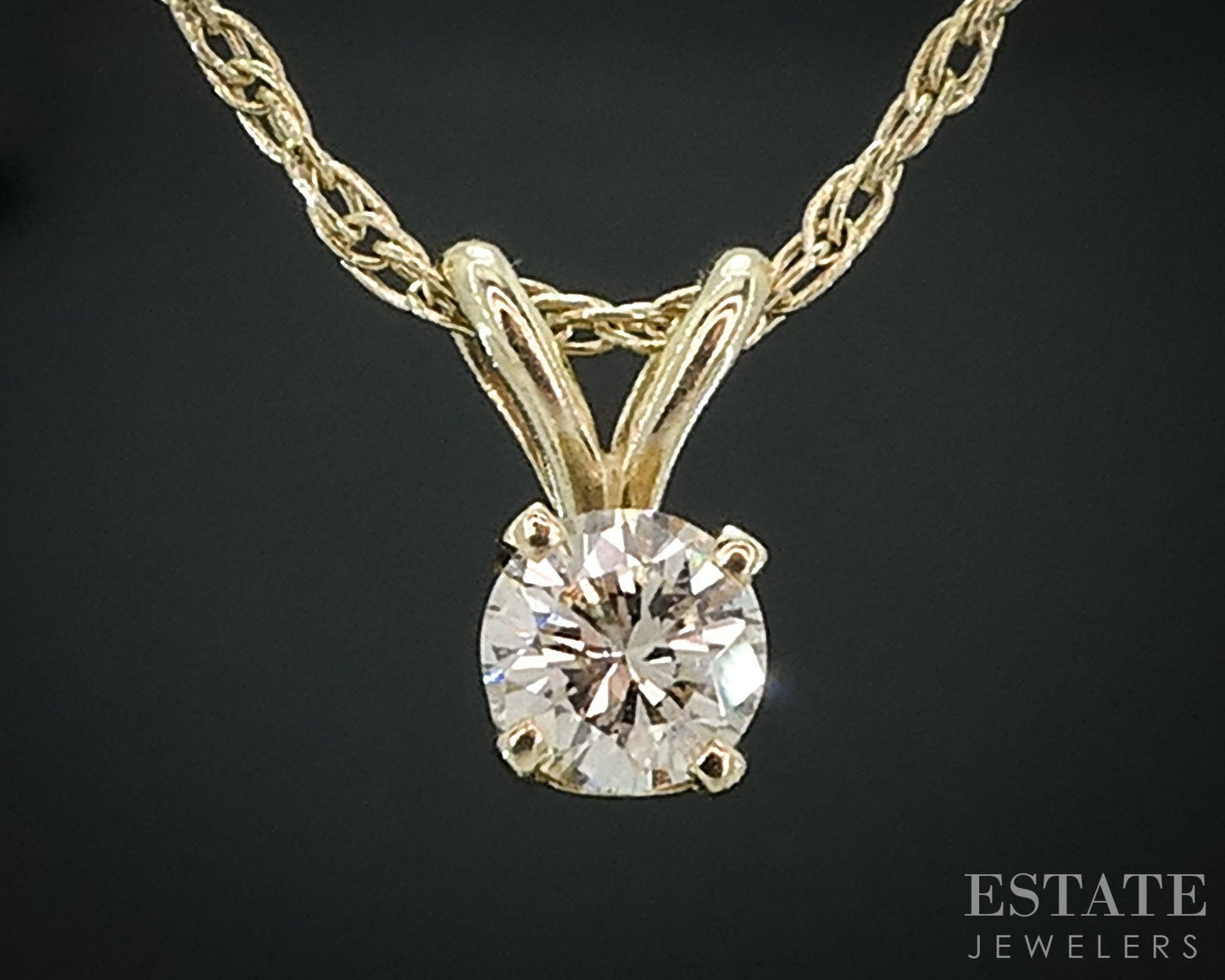 14k Yellow Gold Round Natural .18ct Diamond Solitaire Necklace i18081b
