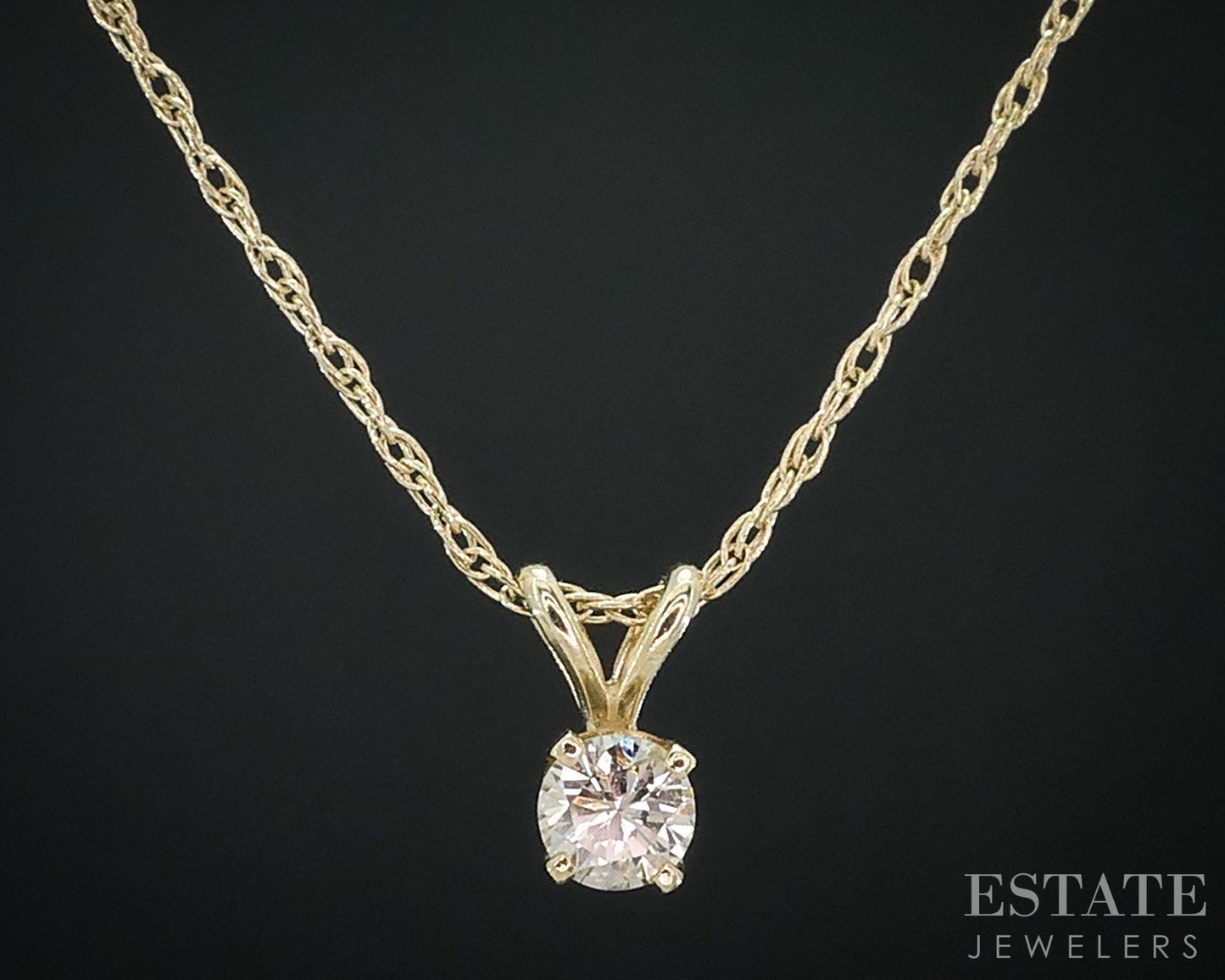 14k Yellow Gold Round Natural .18ct Diamond Solitaire Necklace i18081b