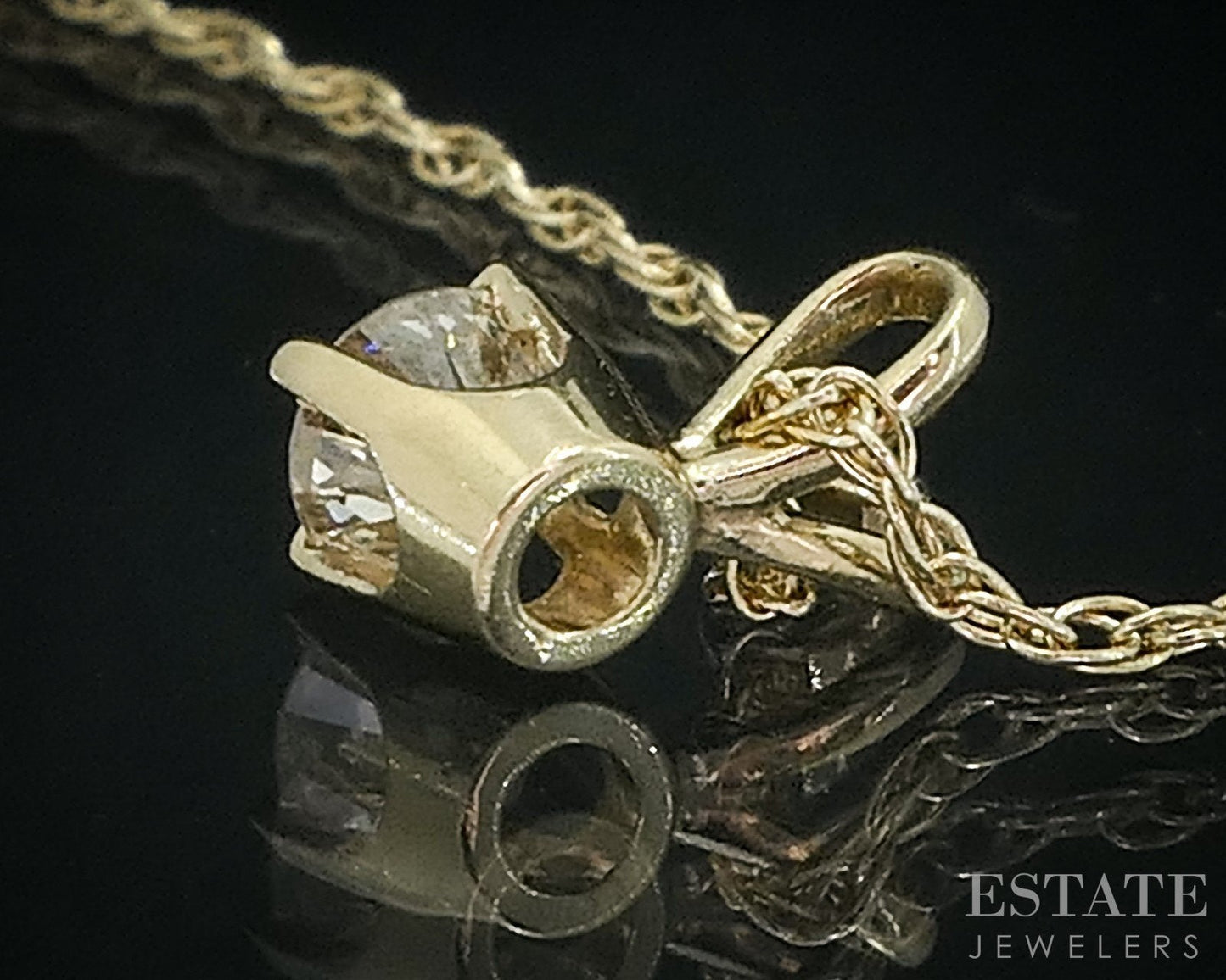 14k Yellow Gold Round Natural .18ct Diamond Solitaire Necklace i18081b