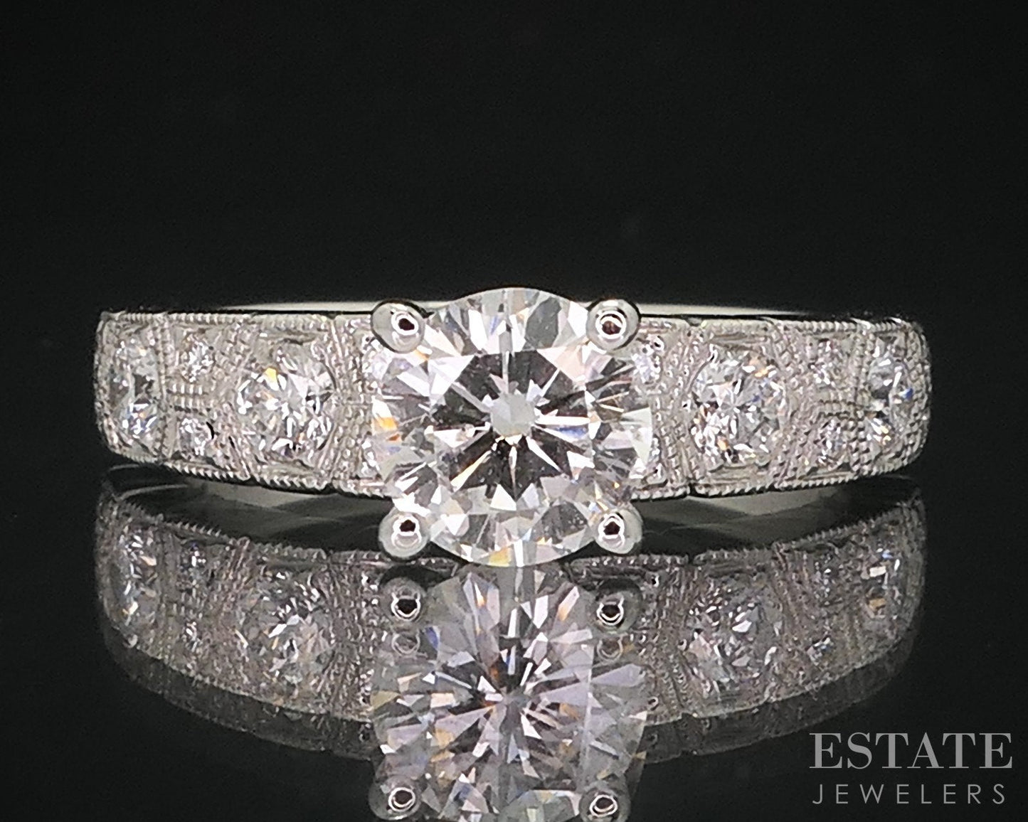 14k White Gold Round Natural 1.14ctw Diamond Engagement Ring 4.4g i14791