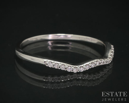 14k White Gold Natural .08ctw Diamond Ladies Curved Wedding Band 1.4g i14793