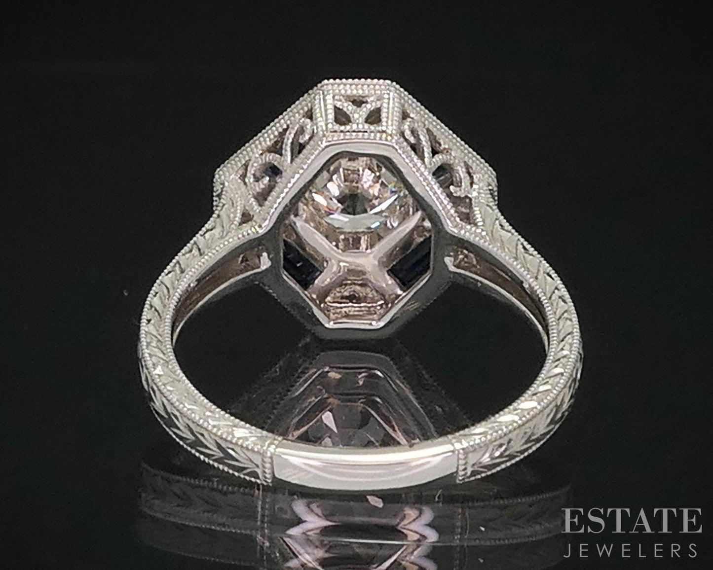 Art Deco 14k White Gold Natural .73ct Diamond & Sapphire Halo Ring 4.5g i14938
