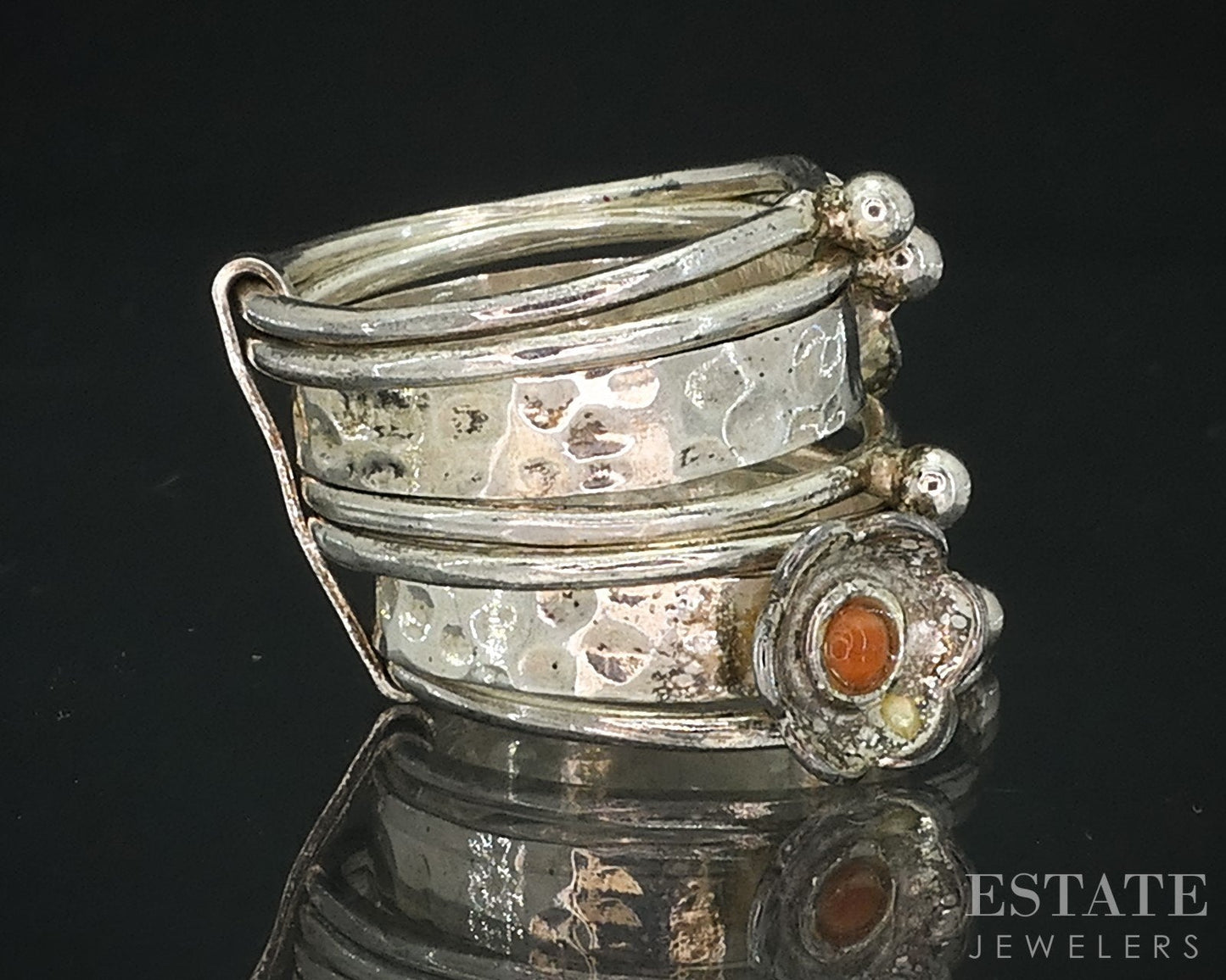 Vintage Sterling Turquoise & Coral Southwestern Stacked Band Ring 9.6g i18169