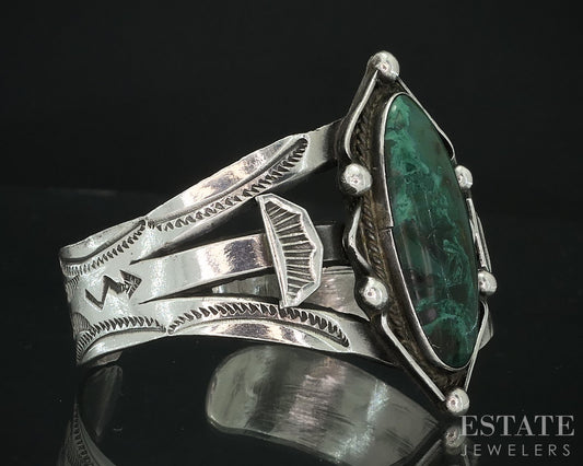Vintage Sterling Natural Green Turquoise Navajo Cuff Bracelet 33.8g i18161
