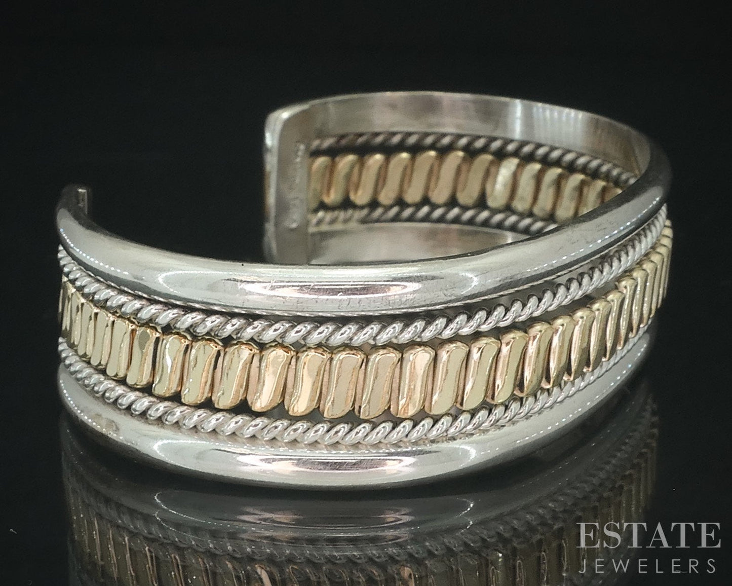 Vintage Gold Filled & Sterling Tahe Twisted Navajo Cuff Bracelet 33.6g i18160