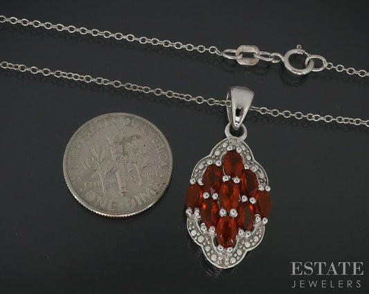 Sterling Natural Mexican Fire Opal & Diamond Ladies Necklace 4.6g i18155