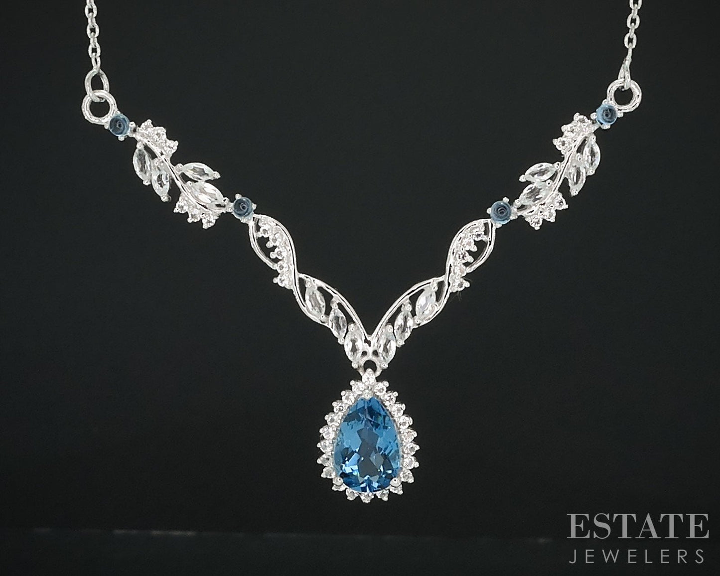 Sterling Silver Natural Blue & White Topaz Ladies Lariat Necklace 10.1g i18151