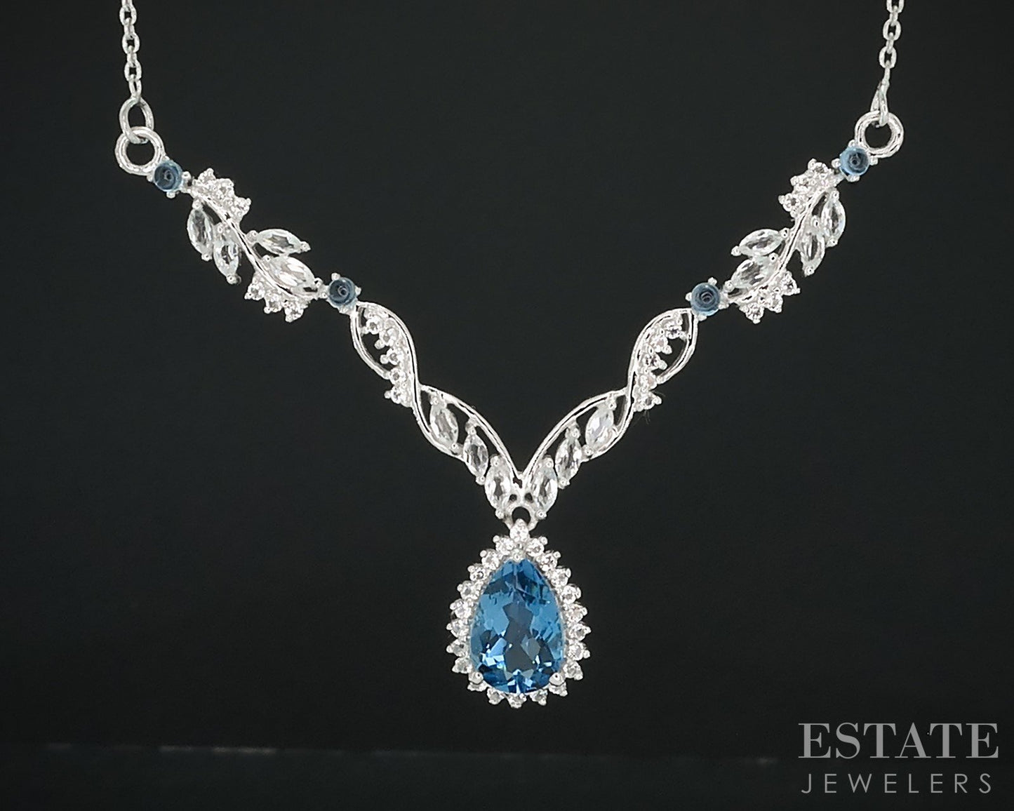 Sterling Silver Natural Blue & White Topaz Ladies Lariat Necklace 10.1g i18151