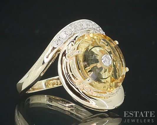 10k Yellow Gold Torus Natural Citrine & Diamond Glenn Lehrer Ring 4.3g i18123