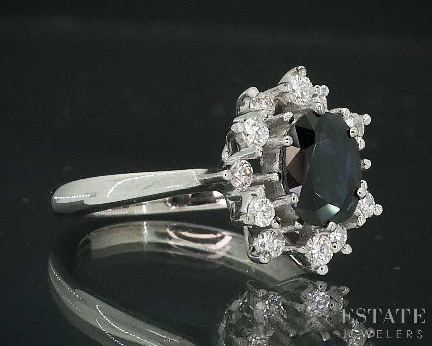 18k White Gold Oval Natural Blue Sapphire & Diamond Ladies Halo Ring 4g i18121
