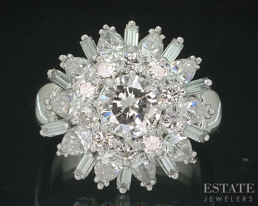 Platinum Round Natural 2.28ctw Diamond Large Cocktail Ladies Ring 19.2g i18120