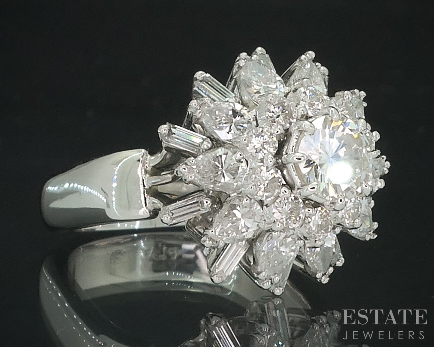 Platinum Round Natural 2.28ctw Diamond Large Cocktail Ladies Ring 19.2g i18120