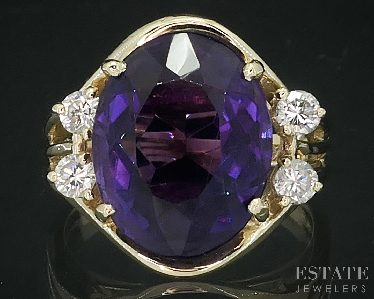 14k Yellow Gold Oval Natural Amethyst & Diamond Ladies Ring 7.1g i18116