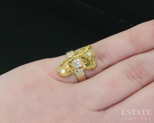 Vintage 22k Yellow Gold Natural Diamond Genuine Nugget Ladies Ring 7g i18114