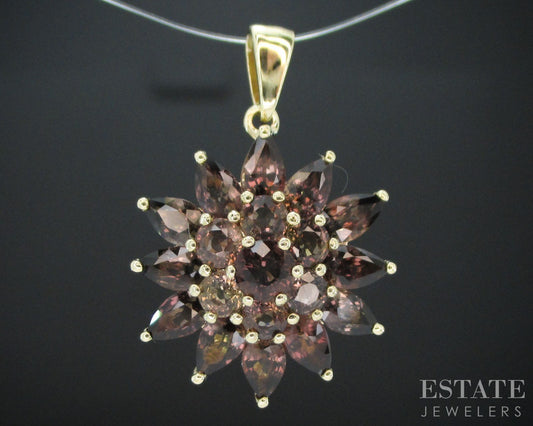 10k Yellow Gold Color Changing Sapphire Ladies Flower Pendant 3.2g i18113