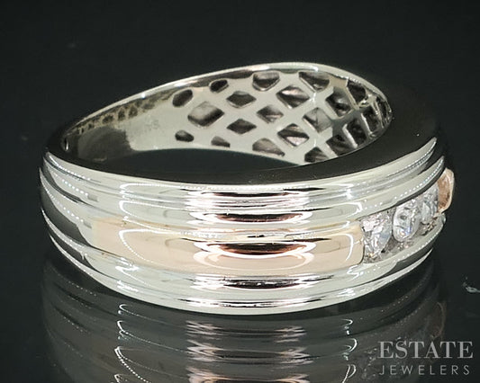 Vintage 10k Rose & White Gold Natural Diamond Mens Wedding Band 5.3g i18105