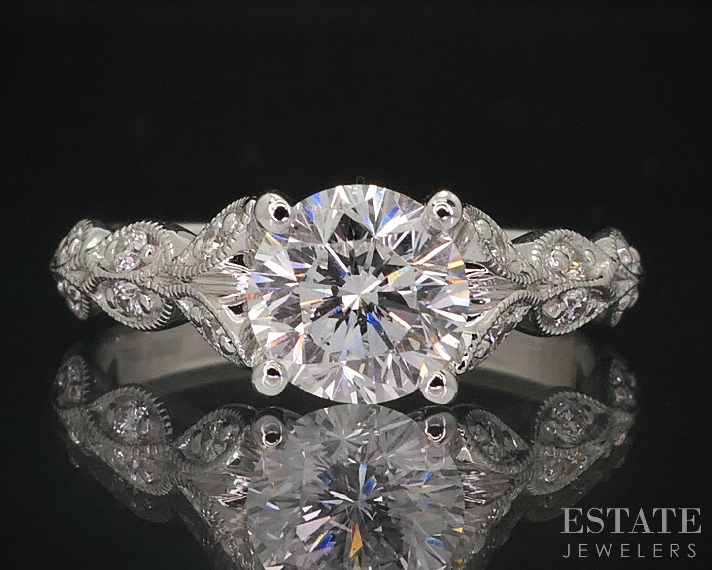 14k White Gold Round LEO Natural 1.13ctw Diamond Engagement Ring 3.1g i14792