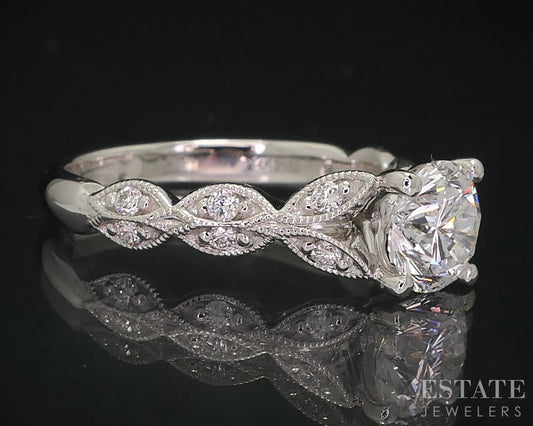 14k White Gold Round LEO Natural 1.13ctw Diamond Engagement Ring 3.1g i14792