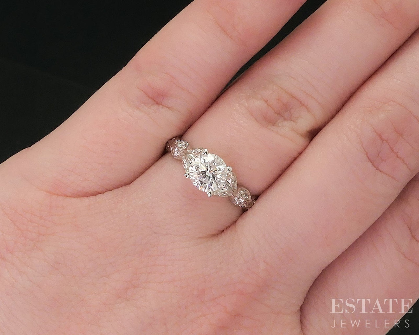14k White Gold Round LEO Natural 1.13ctw Diamond Engagement Ring 3.1g i14792