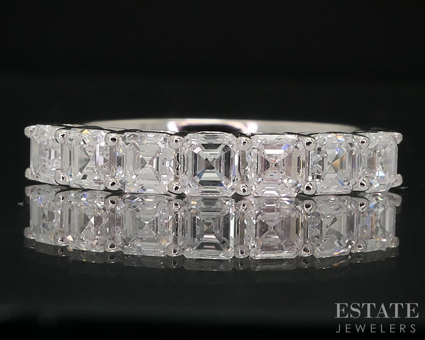14k White Gold Asscher Lab Created 1.32ctw Diamond Ladies Wedding Band 2g i16045