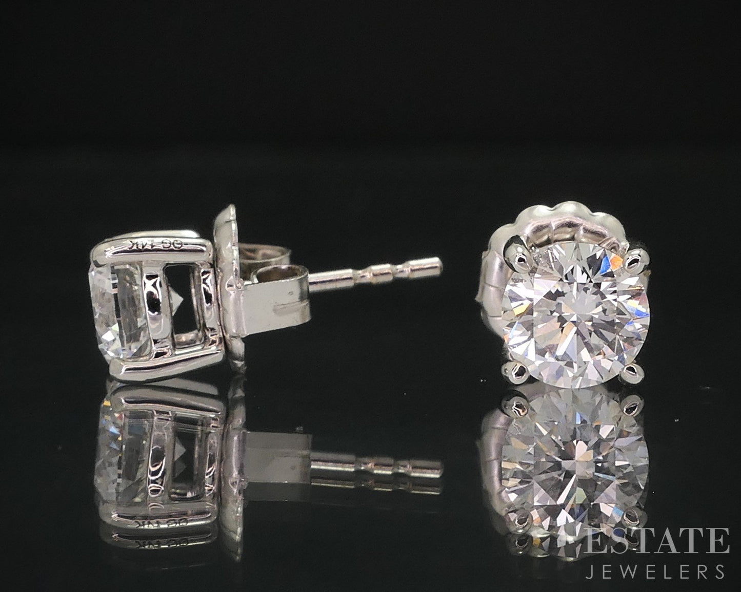14k White Gold Round Lab Created 1.50ctw Diamond Ladies Stud Earrings i12620