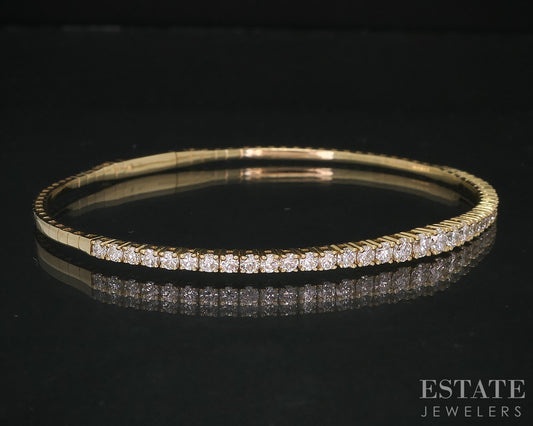 14k Yellow Gold Lab Created 1.50ctw Diamond Flex Bangle Bracelet 7.1g i15963
