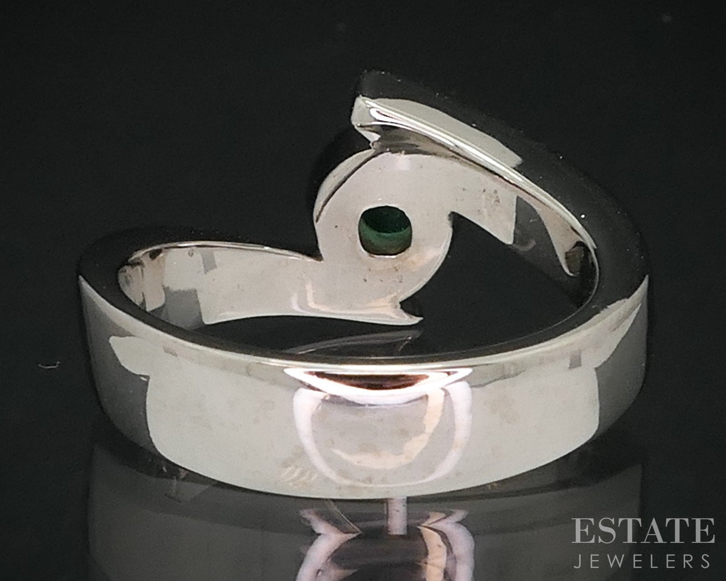 14k White Gold Round Natural Emerald Bypass Ladies Band Ring 9.2g i18139
