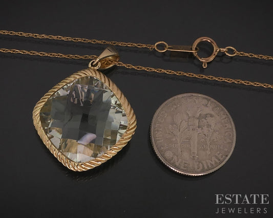 10k Yellow Gold 15mm Natural Green Amethyst Ladies Necklace 5.2g 18"L i18108