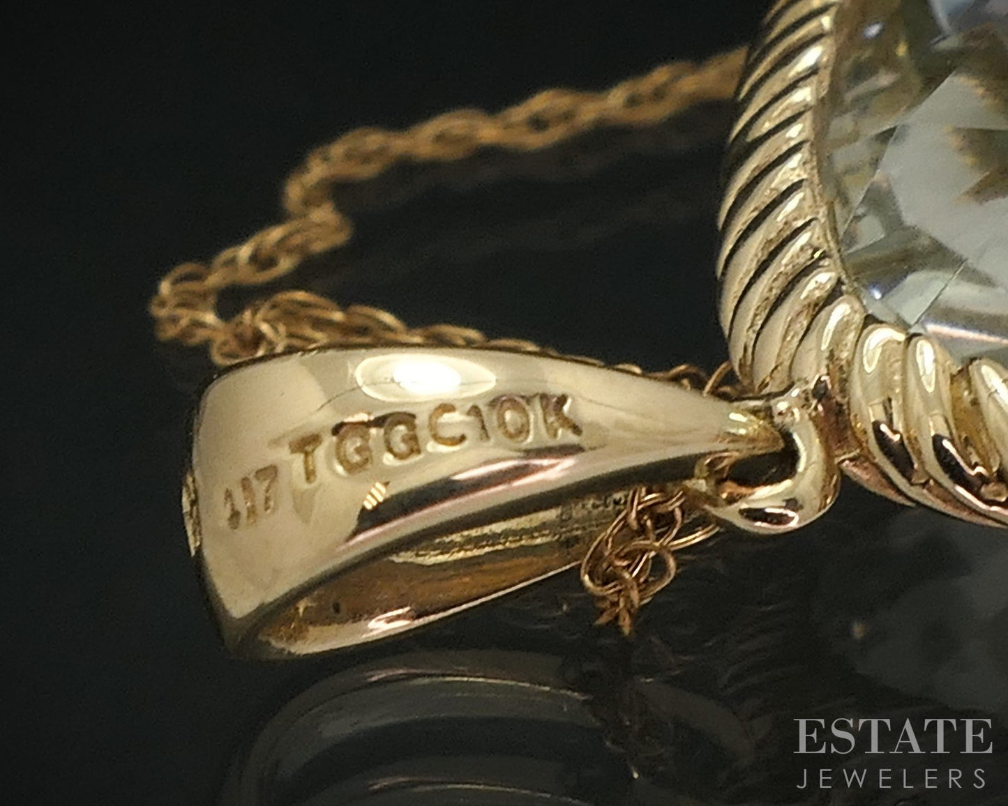 10k Yellow Gold 15mm Natural Green Amethyst Ladies Necklace 5.2g 18"L i18108