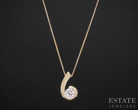 14k Yellow Gold Round Natural .20ct Diamond Solitaire Spiral Necklace i18143