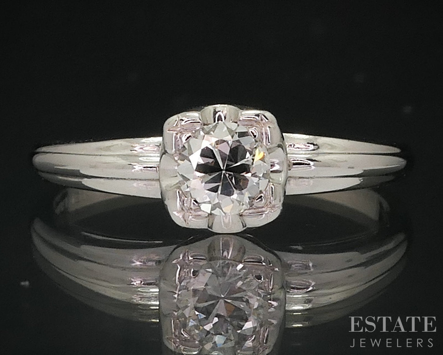 18k White Gold Round Natural .25ct Diamond Solitaire Engagement Ring 3g i18140