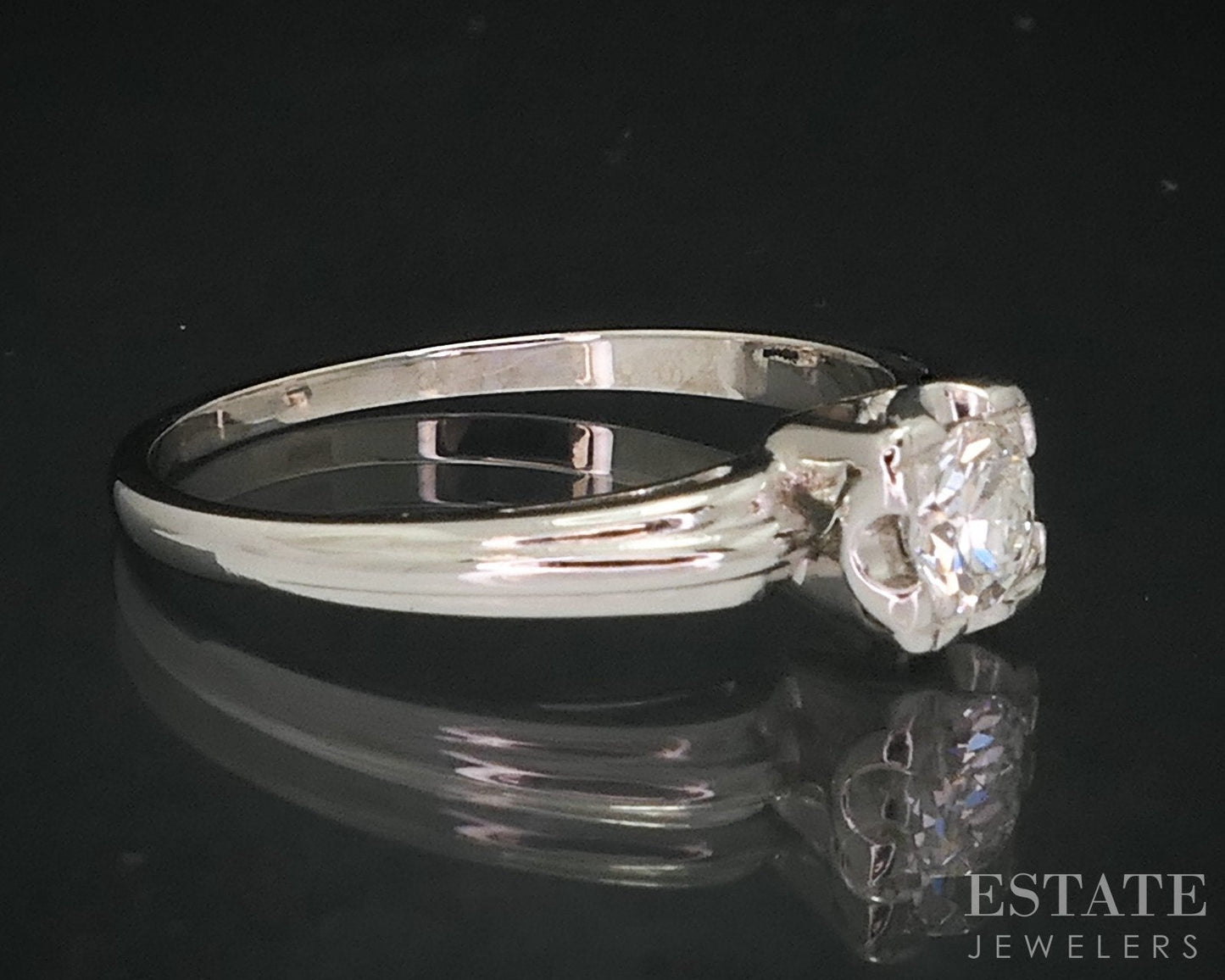 18k White Gold Round Natural .25ct Diamond Solitaire Engagement Ring 3g i18140