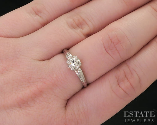 18k White Gold Round Natural .25ct Diamond Solitaire Engagement Ring 3g i18140