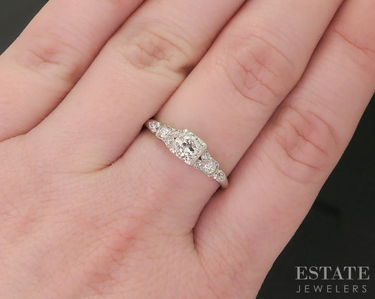 Antique Deco Platinum Round Natural .33ctw Diamond Engagement Ring 2.9g i18137