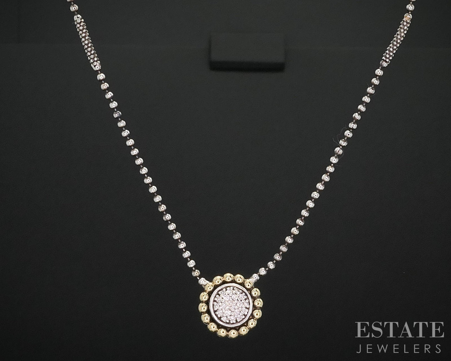 18k & Sterling LAGOS Caviar Natural Diamond Beaded Flower Necklace 5.4g i18128