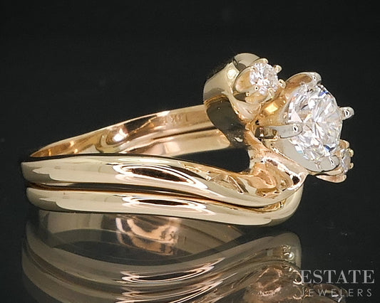 14k Yellow Gold Round Natural .56ctw Diamond Ladies Wedding Set 5.4g i18126