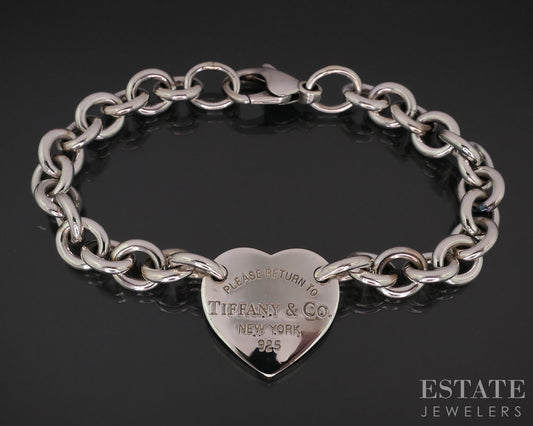 Sterling Silver Tiffany & Co. Return Heart Tag Ladies Bracelet 27g 7.25"L i18124