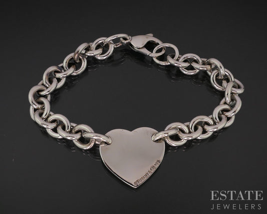 Sterling Silver Tiffany & Co. Return Heart Tag Ladies Bracelet 27g 7.25"L i18124