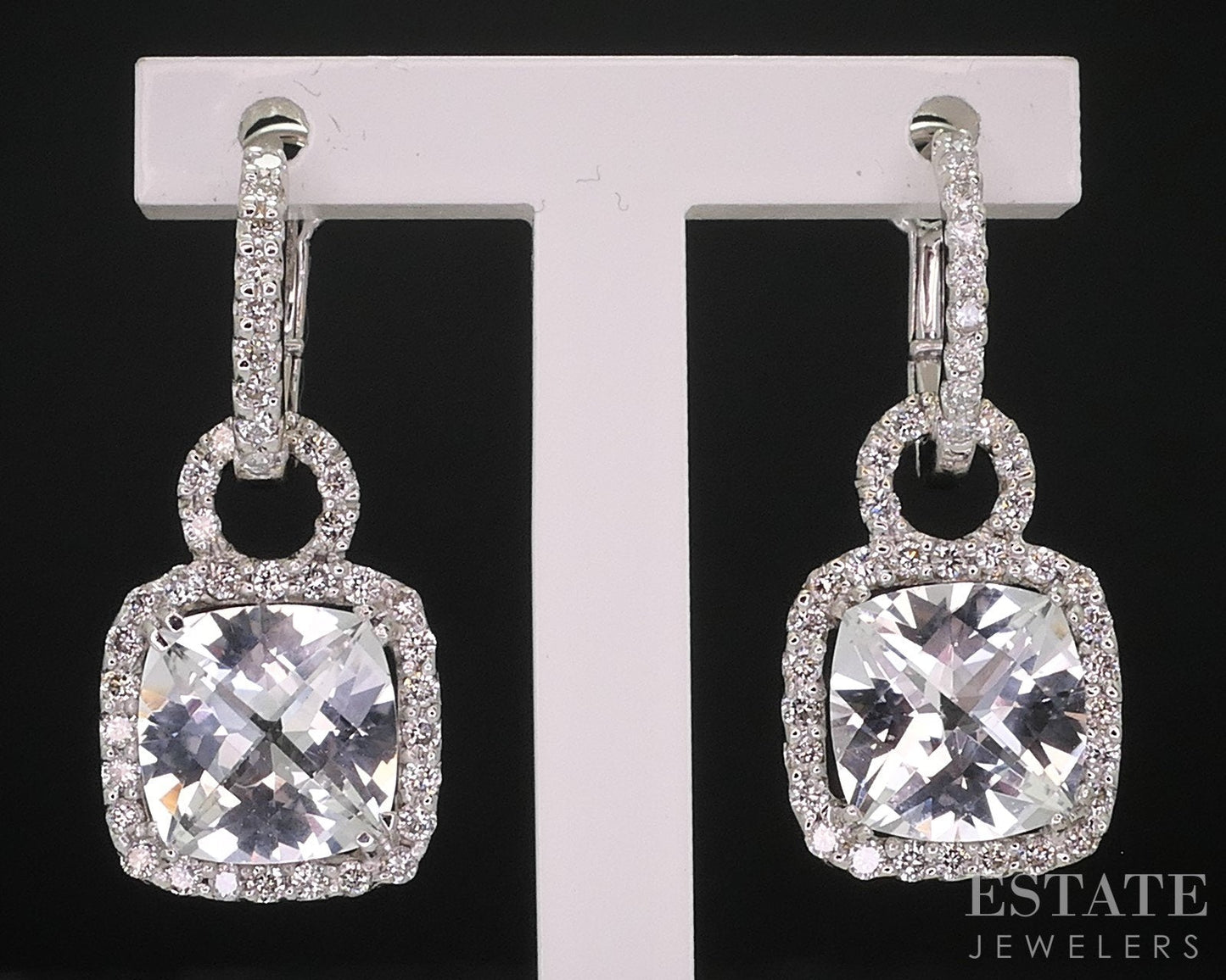 18k White Gold Natural White Topaz & Diamond Dangle Ladies Earrings 4.7g i15155