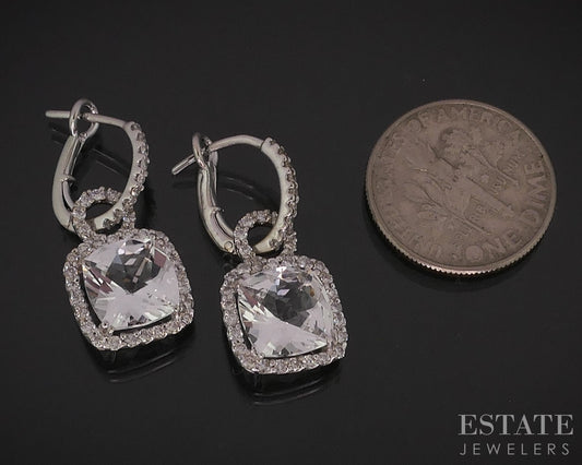 18k White Gold Natural White Topaz & Diamond Dangle Ladies Earrings 4.7g i15155