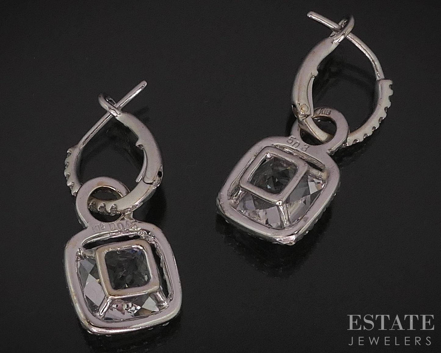 18k White Gold Natural White Topaz & Diamond Dangle Ladies Earrings 4.7g i15155