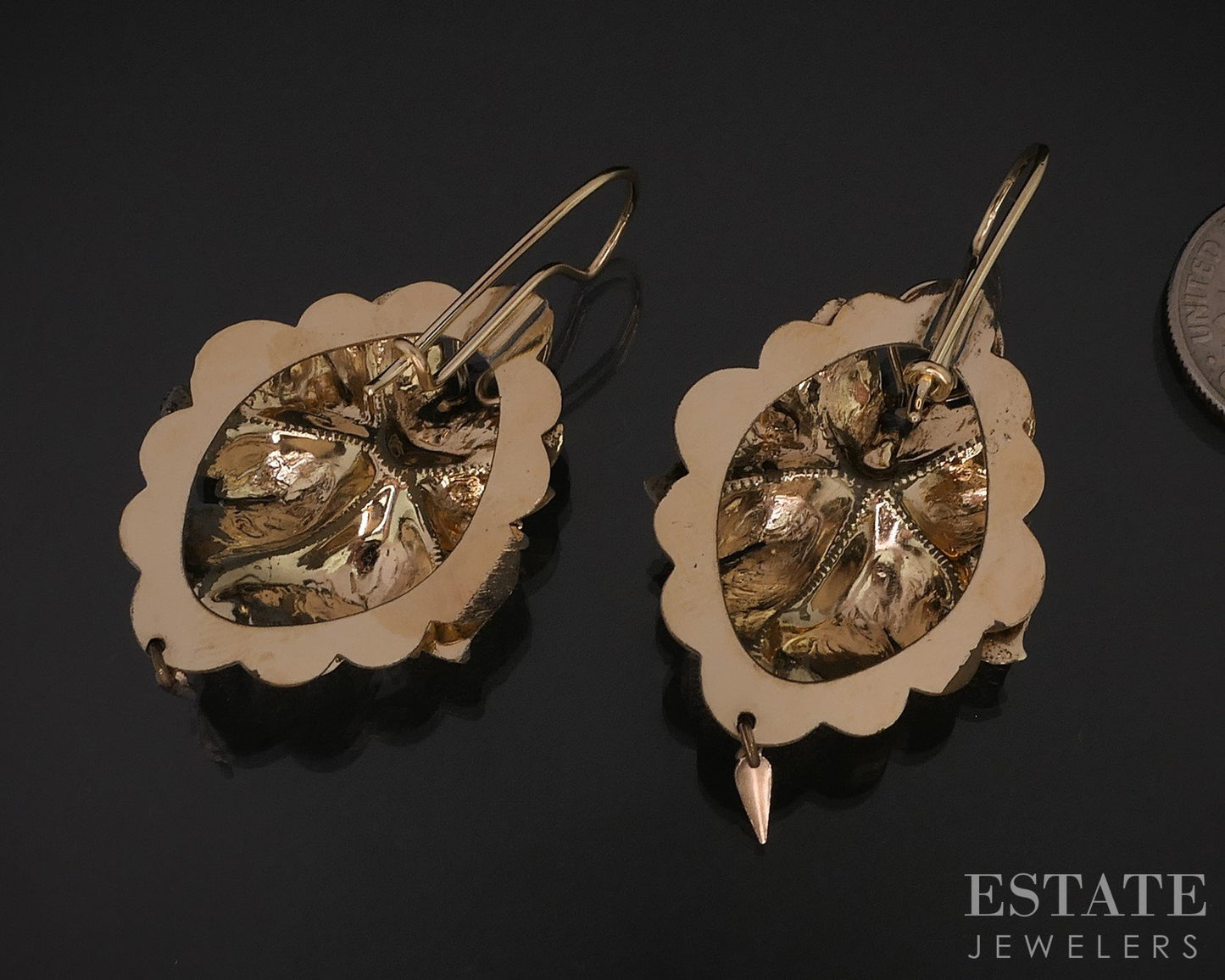 Antique Victorian 10k Yellow Gold Leafy Dangle Ladies Earrings 4.2g i18235