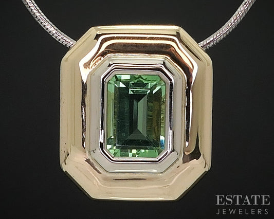 14k Yellow & White Gold Natural Prasiolite Ladies Necklace 6.9g 22"L i18194