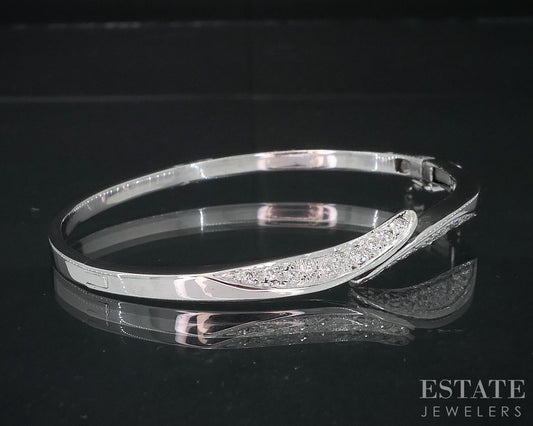 14k White Gold Round Natural .50ctw Diamond Hinged Bangle Bracelet 12g i18200