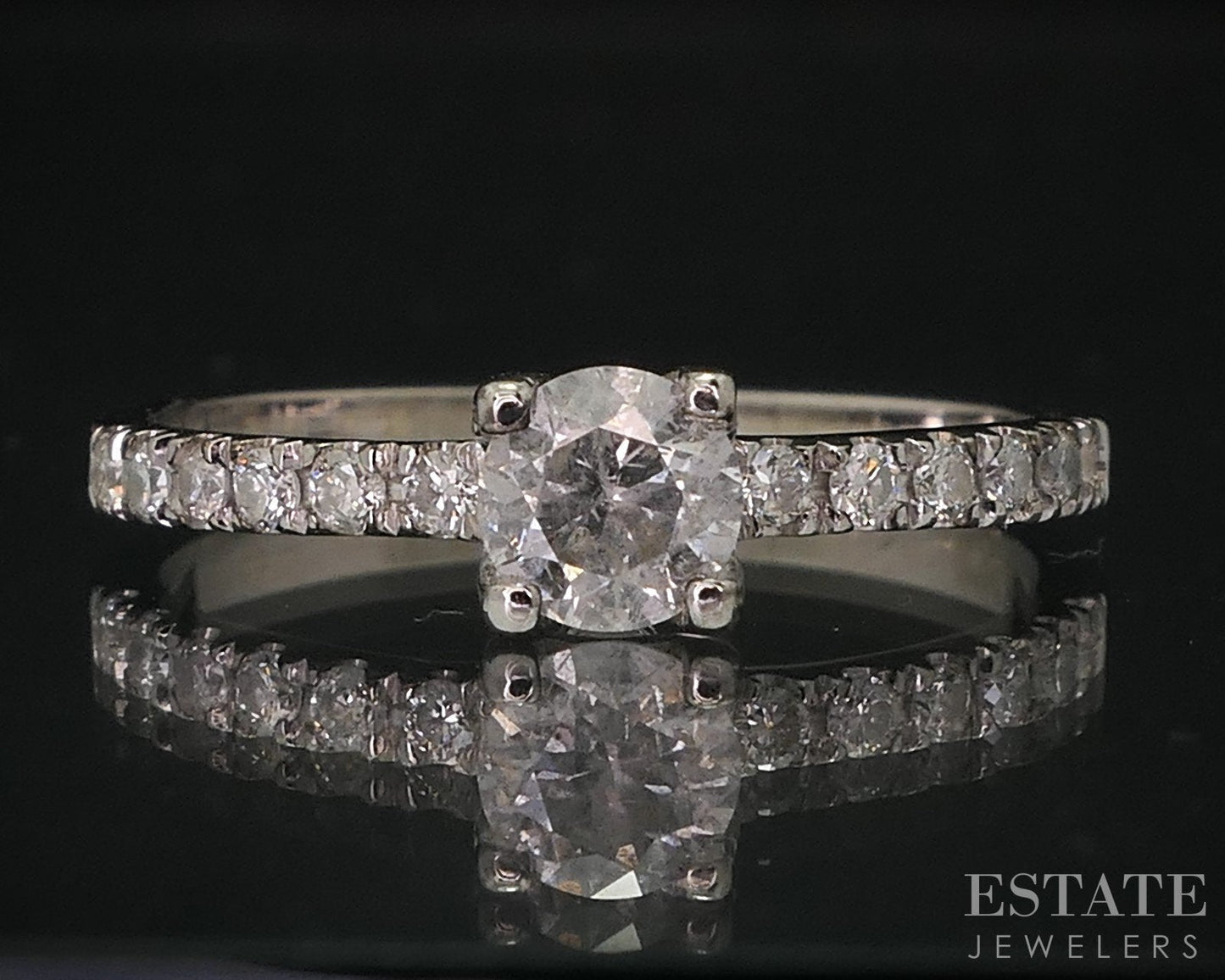 14k White Gold Round Natural .37ctw Diamond Engagement Ring 1.6g i18198