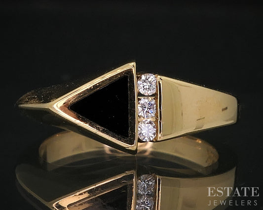 18k Yellow Gold Bernard K. Passman Natural Black Coral & Diamond Ring 4g i18211